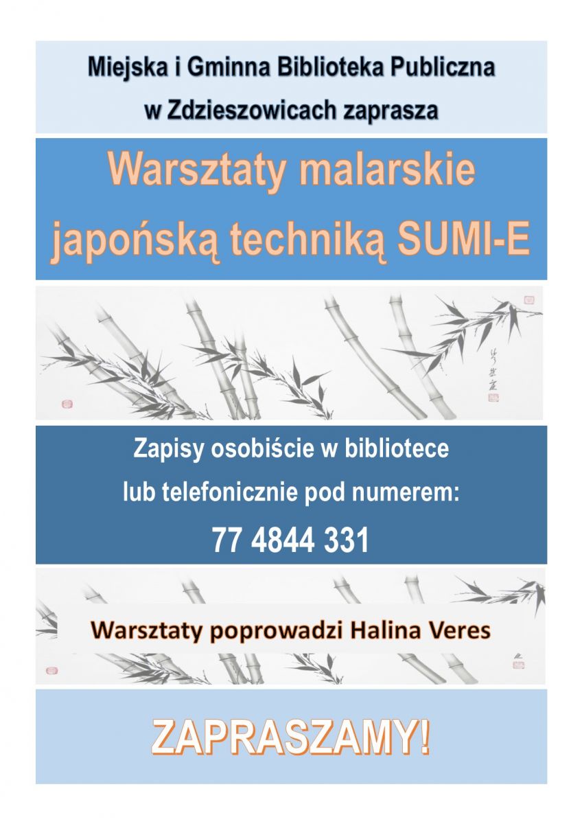 Plakat informujący o warsztatach malarskich 26 maja, prowadzonych przez Halinę Veres